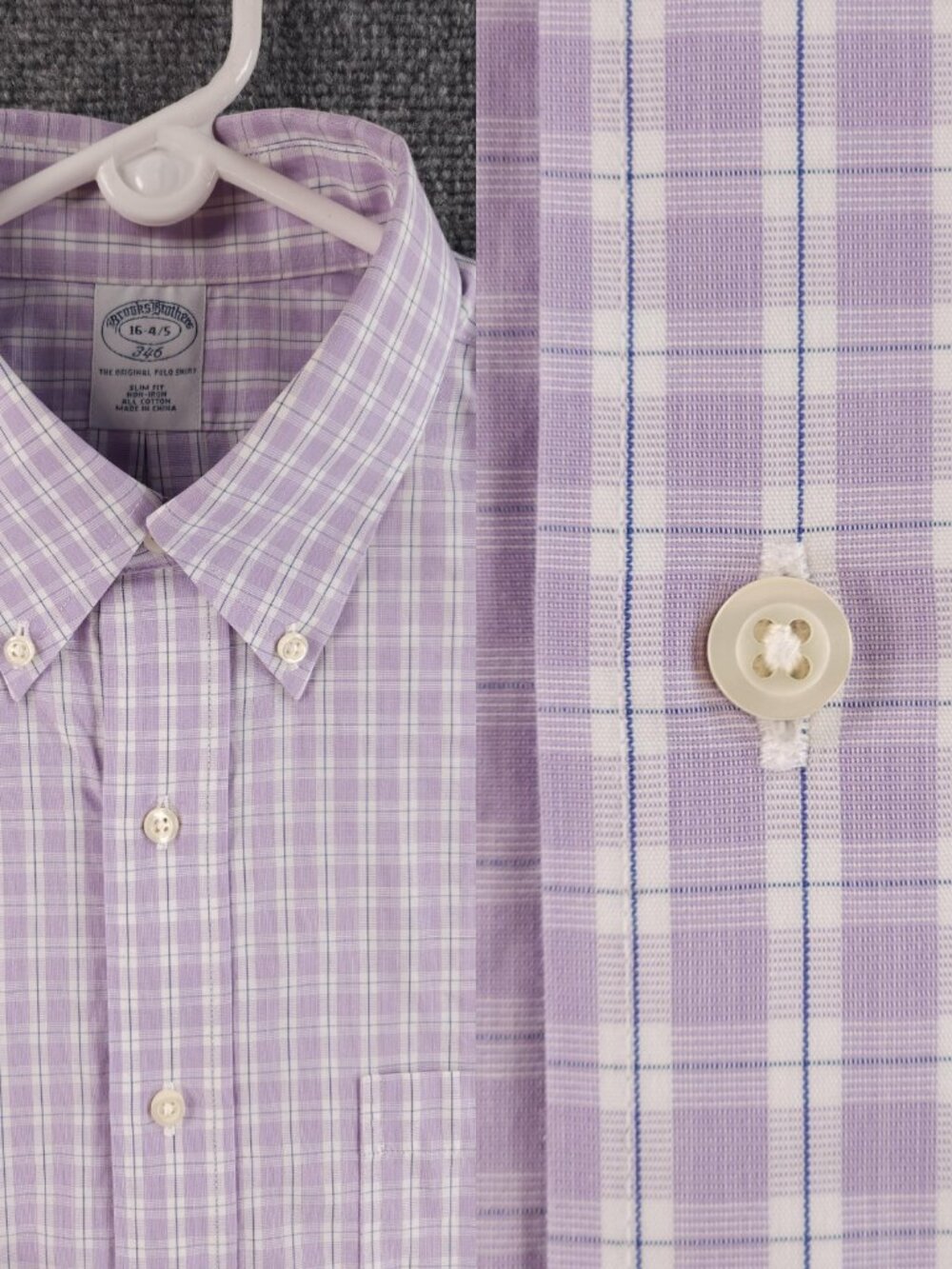 Brooks Brothers Slim 16 34/35 Check Cotton Non-Iron Button-Down Purple Mens